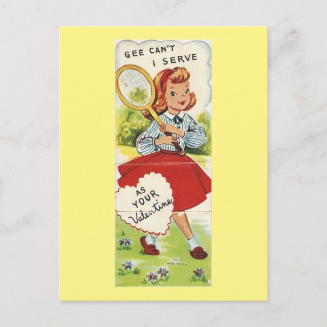 Vintage Tennis Girl Valentine Holiday Postcard (Front)