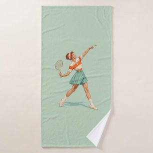 Vintage Tennis Serve Illustration Bath Towel