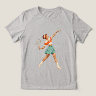 Vintage Tennis Serve Illustration Tri-Blend Shirt