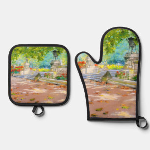 Vintage Terrace, Prospect Park (1887) drawing Oven Mitt & Pot Holder Set