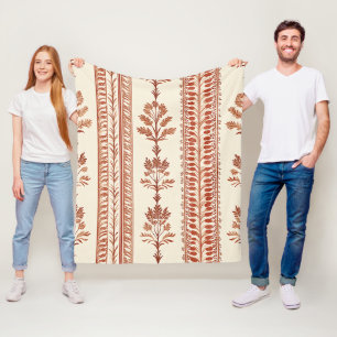 Vintage Terracotta Botanical Toile on Cream Fleece Blanket
