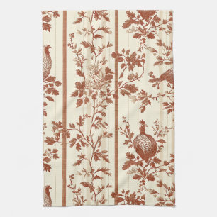 Vintage Terracotta Farm Hen Toile Design Tea Towel