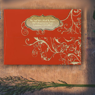 Vintage Terracotta Gold Swirl Wedding Envelope