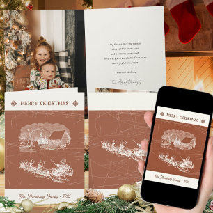 Vintage Terracotta Santa Sleigh Reindeer Christmas Holiday Card