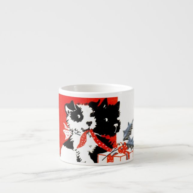 Vintage Terrier and Scotty Christmas Espresso Cup (Front)