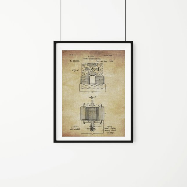 Vintage Tesla Electro Magnetic Motor Patent  Poster (Creator Uploaded)