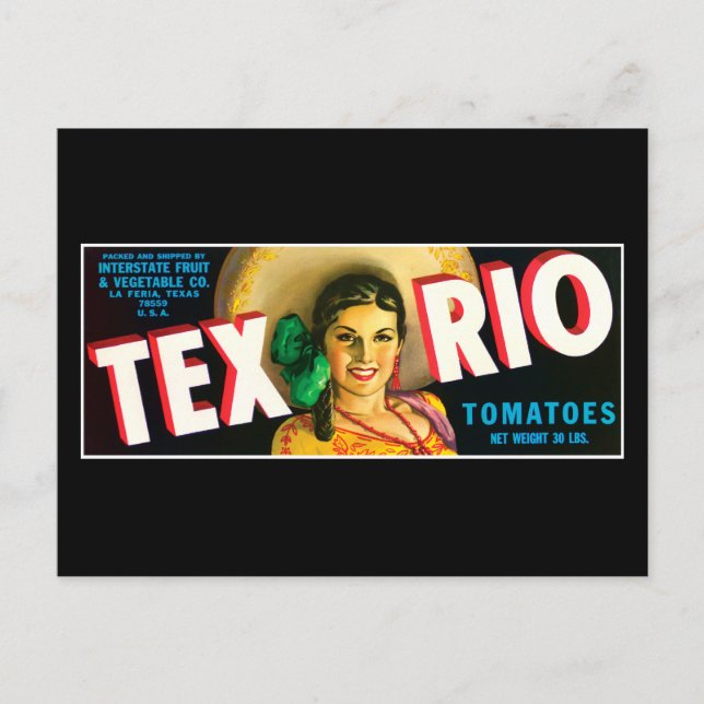 Vintage Tex Rio Tomatoes Label Postcard (Front)