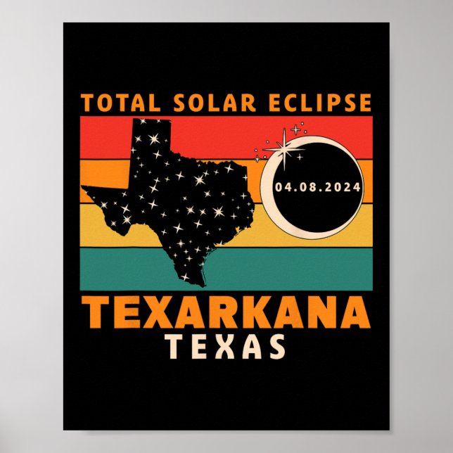 Vintage Texarkana Texas Total Solar Eclipse 2024  Poster (Front)