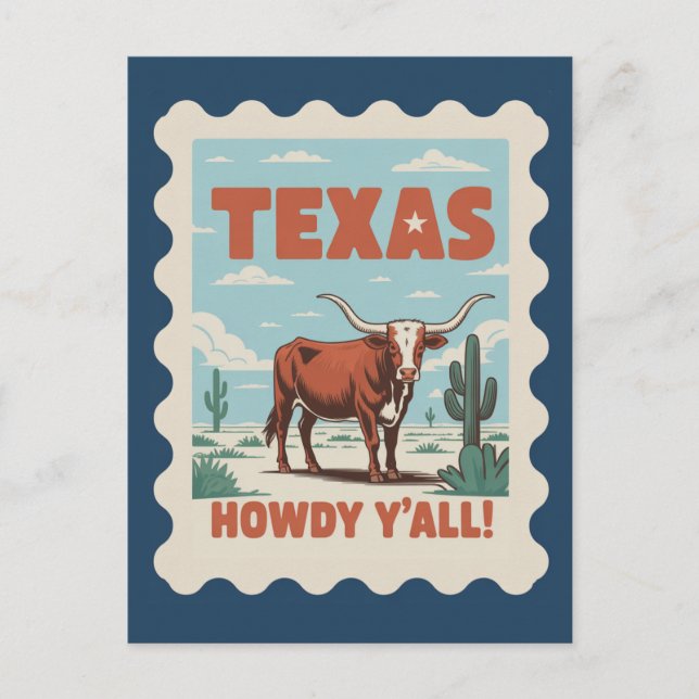 Vintage Texas Classic Cowboy Longhorn Postcard (Front)