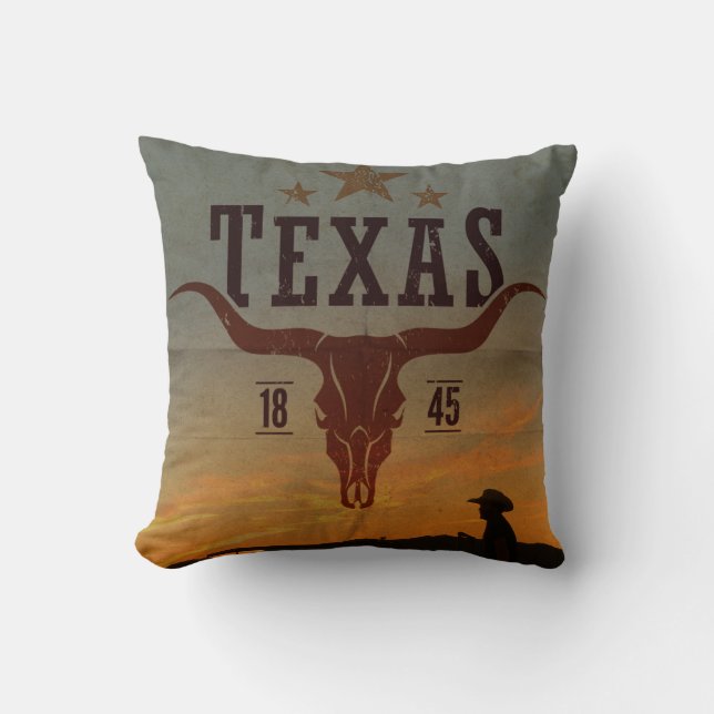 Vintage Texas Cowboy Throw Pillow (Front)