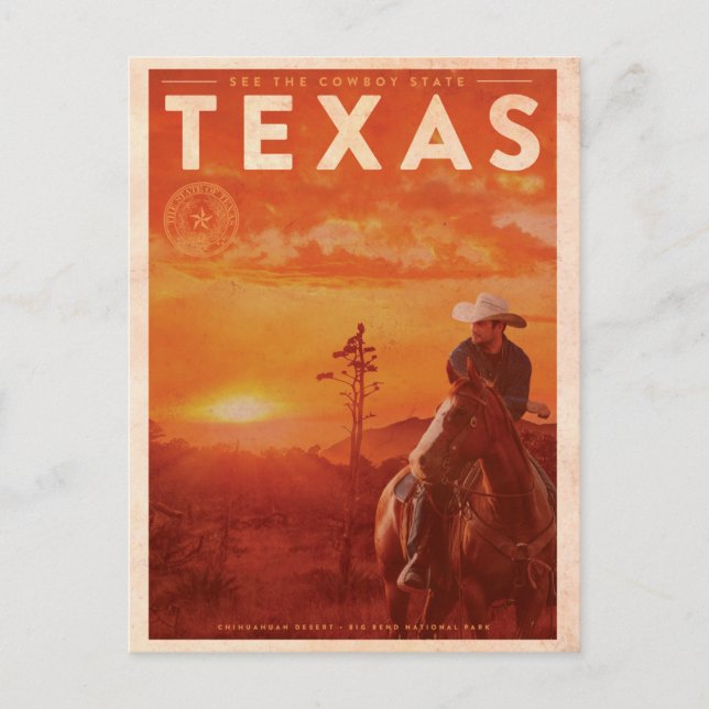 Vintage Texas Cowboy Travel Postcard (Front)