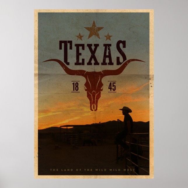 Vintage Texas Cowboy Travel Poster (Front)