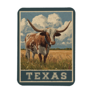 Vintage Texas Longhorn Bull Retro Travel Magnet