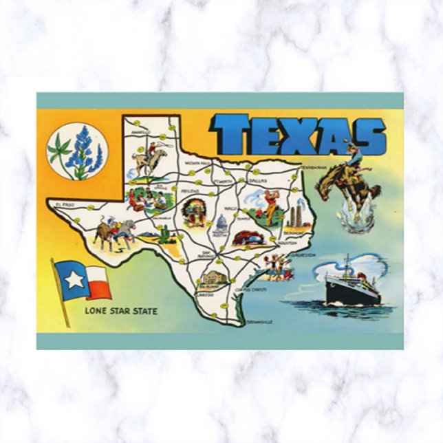 Vintage Texas Map and Flag Postcard (Creator Uploaded)