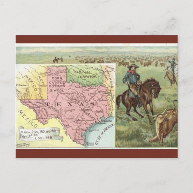 Vintage Texas Map Postcard (Front)