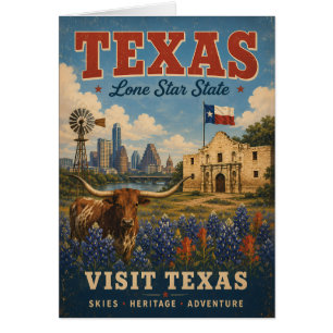 Vintage Texas Travel Poster with Longhorn and Lone