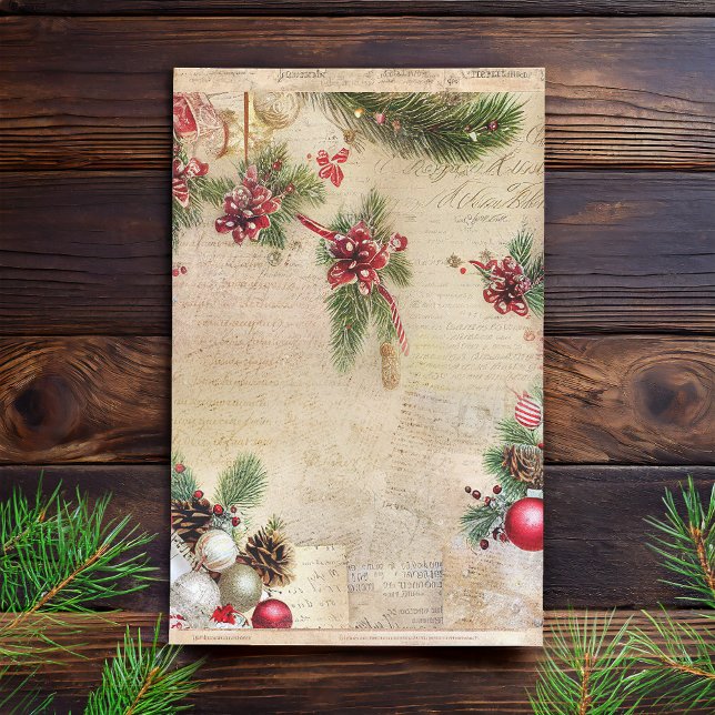 Vintage Text with Christmas Botanicals Decoupage Tissue Paper (Creator Uploaded)