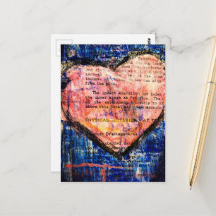 Vintage Textbook Pink Heart Mixed Media Collage Postcard