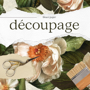 Vintage Texture Rustic Floral Decoupage Tissue Paper