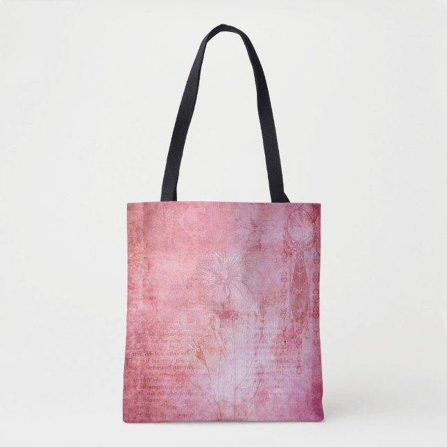 Vintage texture scrapbook pink tote bag (Front)