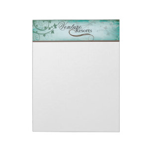 Vintage Texture Teal Note Paper with Leafy Swirls