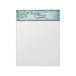 Vintage Texture Teal Note Paper with Leafy Swirls