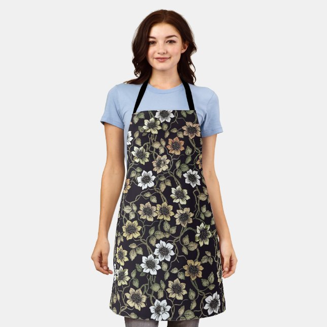 Vintage Textured Anemone Floral Background | Apron (Worn)