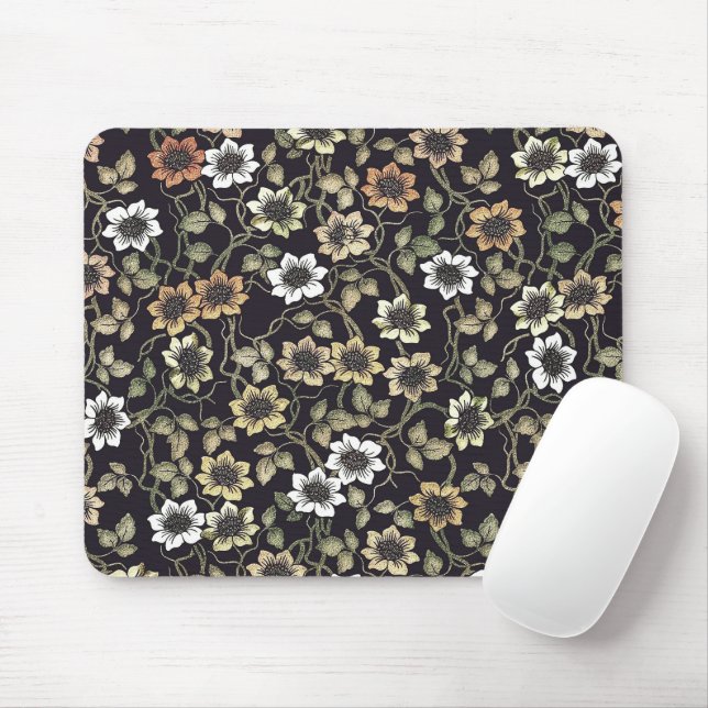 Vintage Textured Anemone Floral Background | Mouse Pad (With Mouse)
