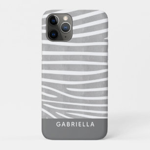 Vintage Textured Zebra Print Pattern Grey Name Case-Mate iPhone Case