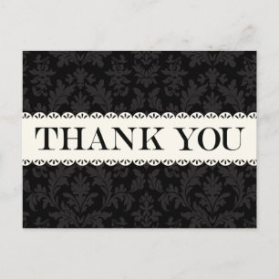 Vintage Thank You Black & Grey Damask White Lace Postcard