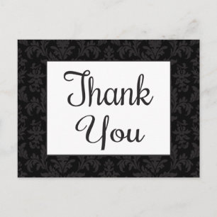 Vintage Thank You Black & Grey Floral Damask Postcard
