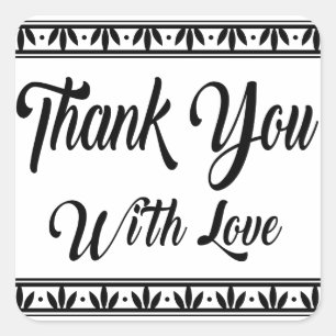 Vintage Thank You Black White Retro Wedding Party Square Sticker