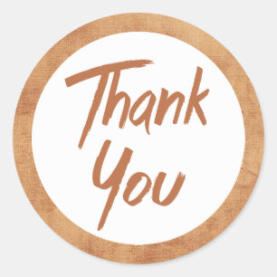 Vintage Thank You Distressed Copper Brown & White Classic Round Sticker