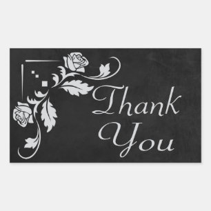 Vintage Thank You Floral Black & Grey Chalkboard Rectangular Sticker