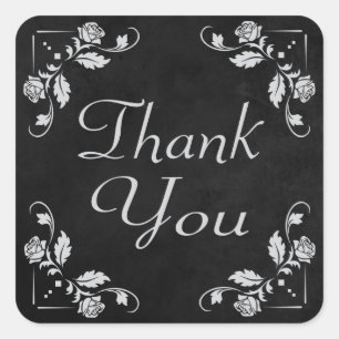Vintage Thank You Floral Black & Grey Chalkboard Square Sticker