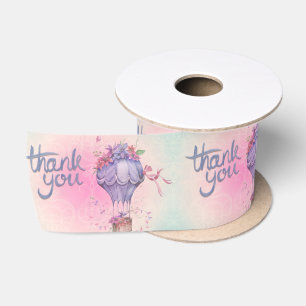 Vintage Thank You Hot Air Balloon Satin Ribbon