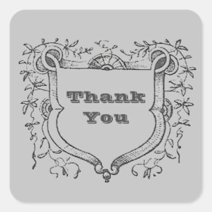 Vintage Thank You Shield and Vines Appreciation Square Sticker