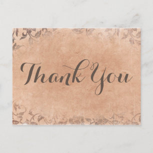Vintage Thank You Tan Brown Floral Wedding Party Postcard