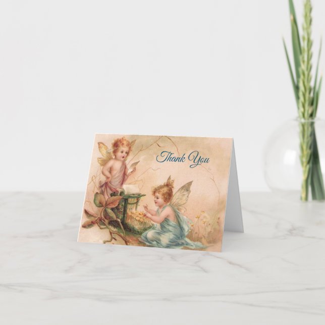 Vintage - Thank You - Two Angels in Pink & Blue, (Front)