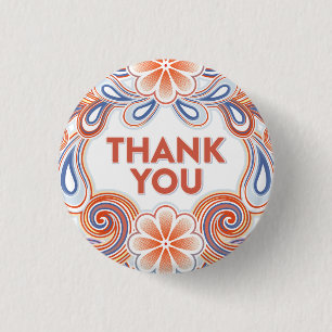 Vintage Thank You with flowers and retro swirls 3 Cm Round Badge