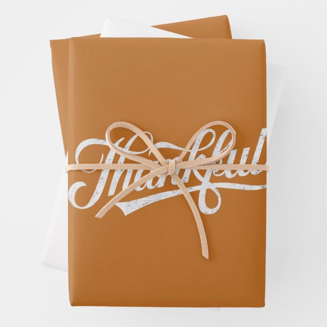Vintage Thankful Thanksgiving Fall Gift Wrapping Paper Sheet (In situ)