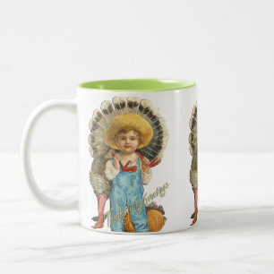 Vintage Thanksgiving Boy With Turkey Mug