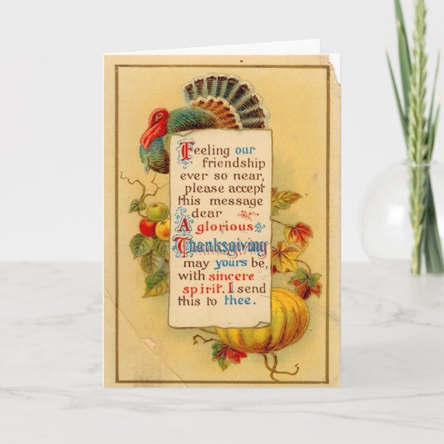 Vintage Thanksgiving Card with Poem Greeting Card (Front)