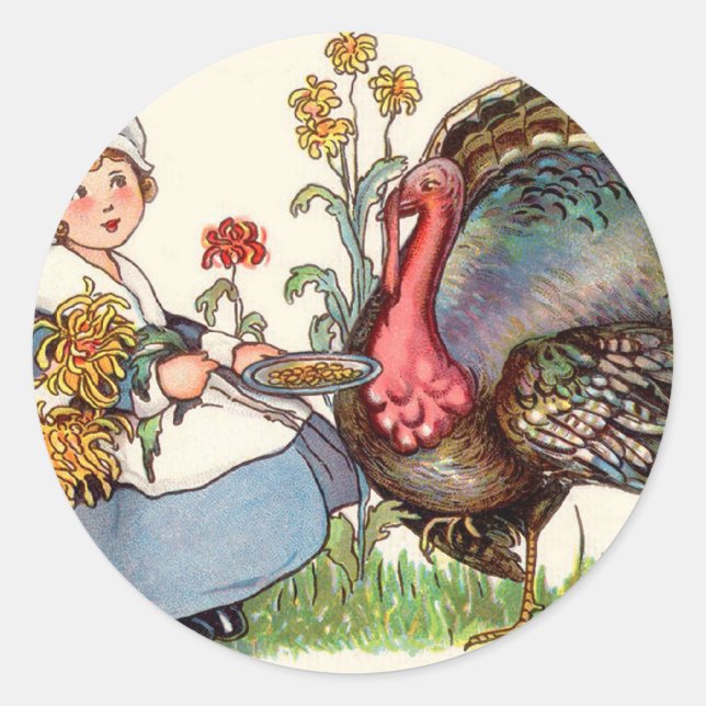 vintage thanksgiving classic round sticker (Front)