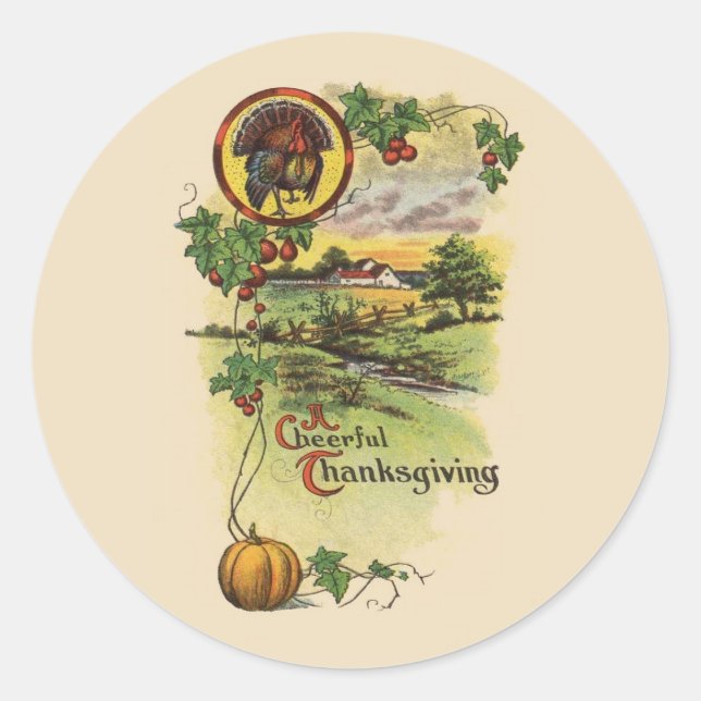 Vintage Thanksgiving Classic Round Sticker (Front)