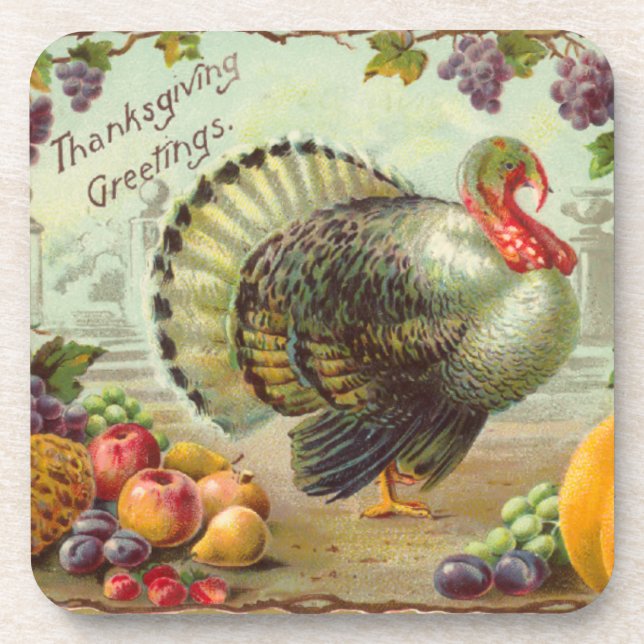 Vintage Thanksgiving Cork Coaster (Front)