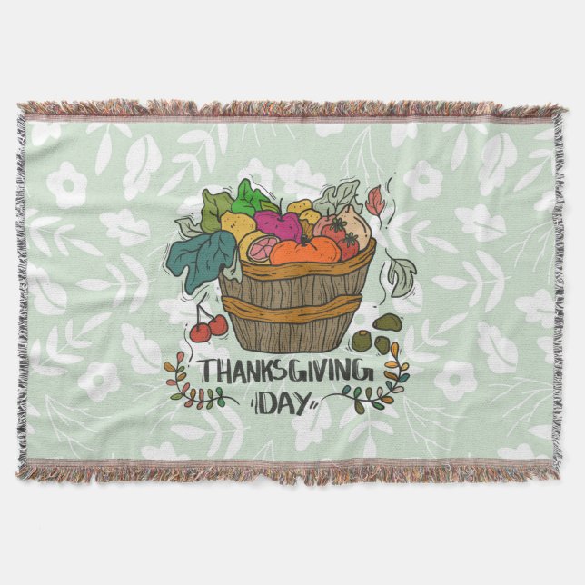 Vintage Thanksgiving Day Design Throw Blanket (Front)