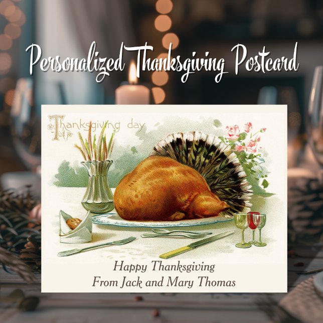 Vintage Thanksgiving Day Turkey Dinner Custom Postcard (Vintage Thanksgiving Day Turkey Dinner Custom Postcard. Just add your names!)