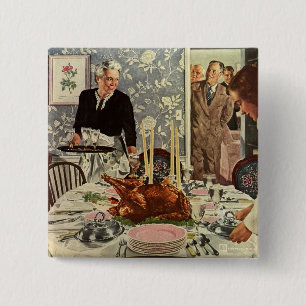 Vintage Thanksgiving Day Turkey Dinner with Family 15 Cm Square Badge