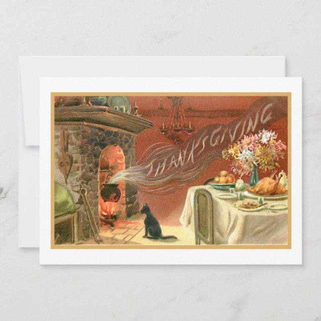 Vintage Thanksgiving Feast and Hearth Holiday Card (Front)